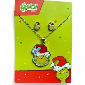 Dr. Seuss Grinch Necklace & Earring Set | Silver-Tone Enamel